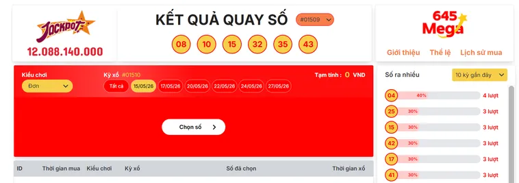 Mega 645 Bin88 Sảnh Vé Số Tự Chọn Đột Phá Chinh Phục Jackpot Nghìn Tỷ Đồng