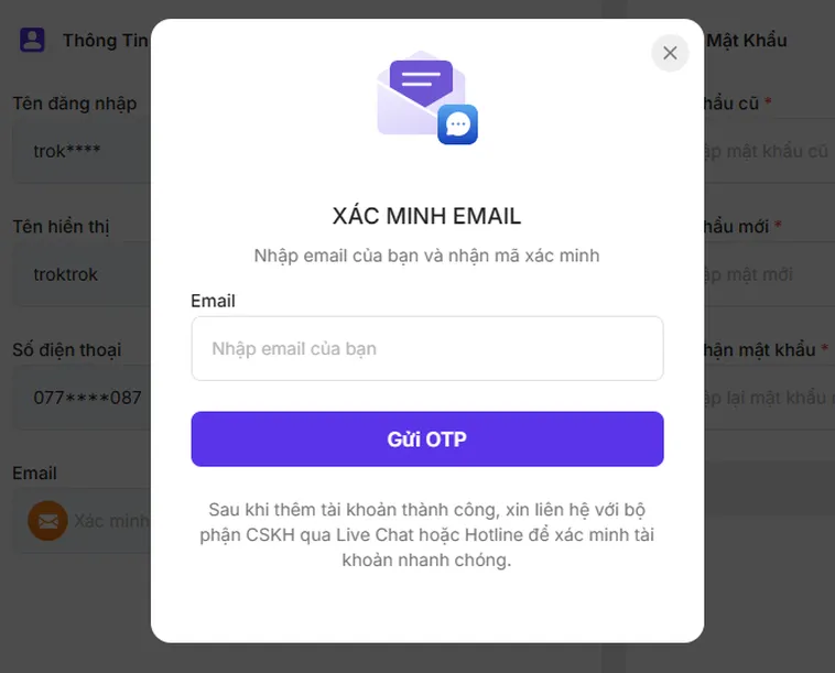 Kích hoạt bảo mật tài khoản đa tầng an toàn cho người chơi.